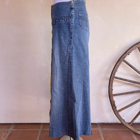 CUSTOM DENIM MAXI SKIRT Hand Made in South Africa Painted Woven Tribal Fabric 5 - Picture 5 of 12